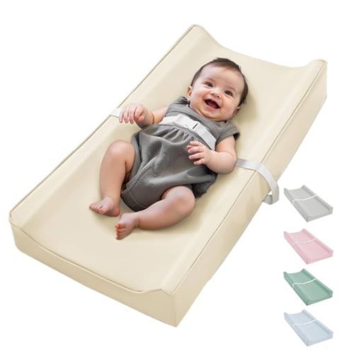 Vegan Leather Waterproof Baby Changing Pad - Wipeable, Extra Thick & Portable & Non-Slip Diaper Mat for Dresser, Crib, Travel | Soft & Safe (White)