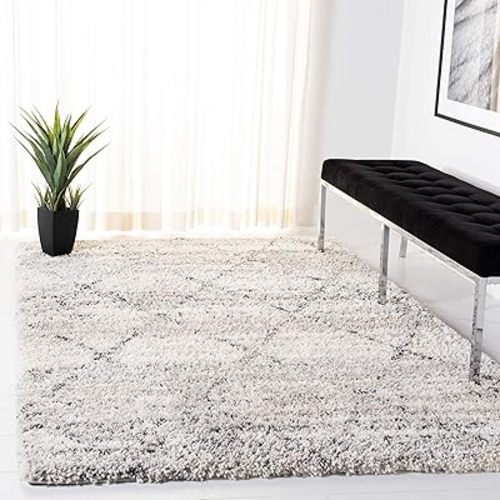 SAFAVIEH Fontana Shag Collection Area Rug - 6' x 8', Grey & Ivory, Non-Shedding & Easy Cleaning, Plush Thick Pile, Ideal for Living Room, Bedroom, Dining Space (FNT886F)