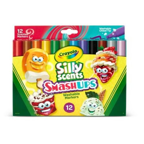 Crayola 12pk Silly Scents Smash Ups Wedge Tip Scented Markers: Washable, Fine & Broad Tip, Multicolored, Ages 3+