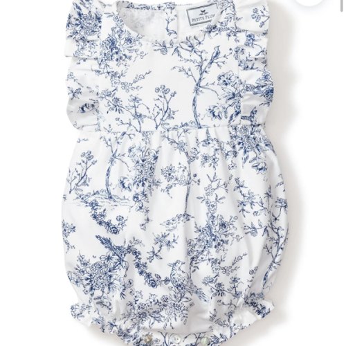 Baby's Twill Ruffled Romper in Timeless Toile