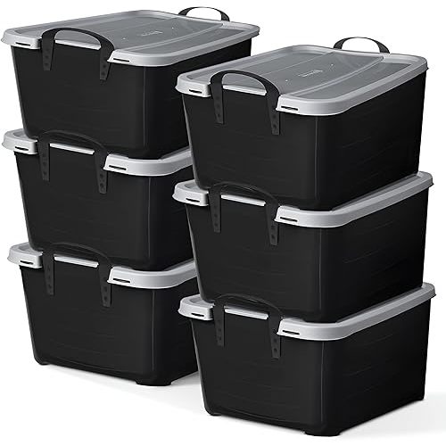 Life Story 6-Pack Plastic Storage Bins with Lids, Black & Gray, 55 Quart - Stackable, Heavy-Duty Tote Containers for Home, Garage or Moving, Secure Snap-Lock Lid & Built-In Handles for Easy Carrying