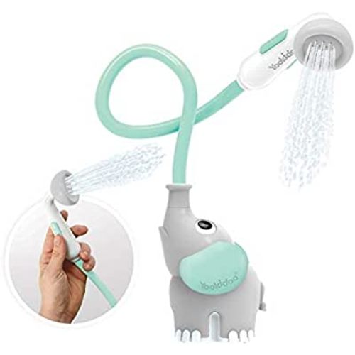 Yookidoo Baby Bath Shower Head - Elephant Water Pump with Trunk Spout Rinser - Control Water Flow from 2 Elephant Trunk Knobs for Maximum Fun in Tub or Sink for Newborn Babies (Turquoise)