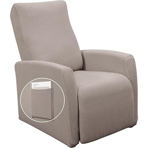 SearchI Recliner Chair Cover Jacquard Chair Covers 4 Piece, Small Recliner Sofa Slipcover for Home Theater Seating with Elastic Bottom, Recliner Protector with Pocket for Recliners, Taupe
