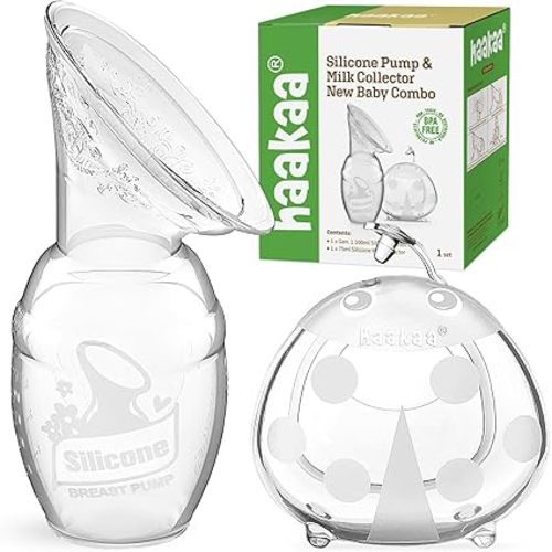 haakaa Manual Breast Pump for Breastfeeding 4oz/100ml and Ladybug Milk Collector 2.5oz/75ml Combo, Food-Grade Silicone
