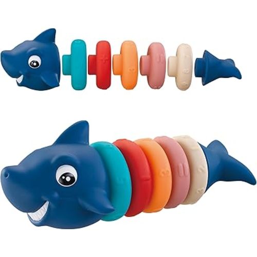 Soft Stacking Toy for Baby, 7 PCS Shark Soft Rings with Numbers, Connecting Play Toys, Squeeze Play, Early Learning Gift for 6 12 Months Boys & Girls