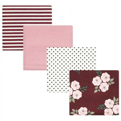 Hudson Baby Infant Girl Cotton Flannel Receiving Blankets, Burgundy Floral, One Size