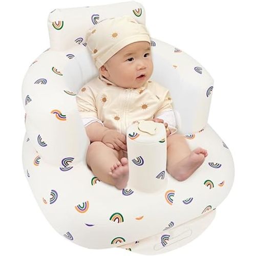 Inflatable Baby Seat for Babies 3-36 Months, Inflatable Baby Chair for Learning to Sit, Summer Floating Seat with Built in Air Pump, Blow Up Baby Chair for Home or Camping (Rainbow)