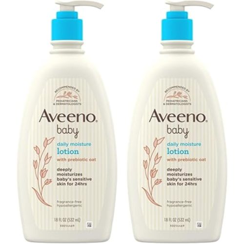 Aveeno Baby Daily Moisture Body Lotion for Sensitive Skin, Hypoallergenic Moisturizing Baby Lotion with Nourishing Oat to Deeply Moisturize Baby's Skin, Fragrance-Free, Twin Pack, 2 x 18 fl. oz