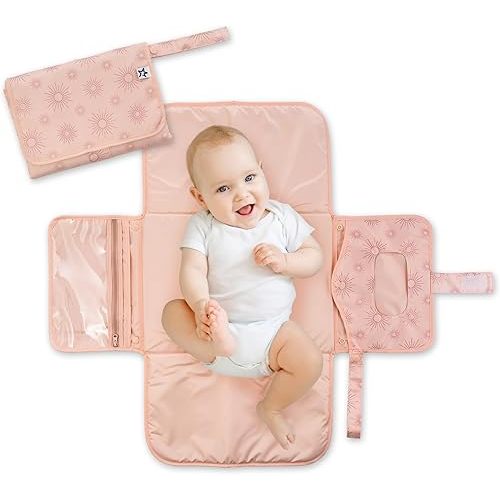Tiny Twinkle Portable Diaper Changing Pad - Foldable Waterproof Diaper Changing Mat for Travel, Baby Changing Station with Smart Wipes Pocket & Storage (Shine)