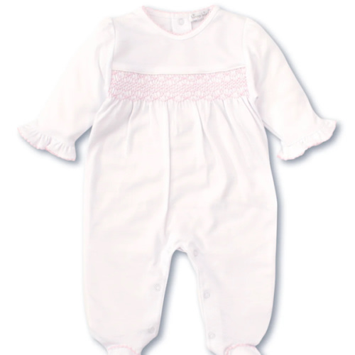Hand Smocked CLB Charmed White/Pink Footie