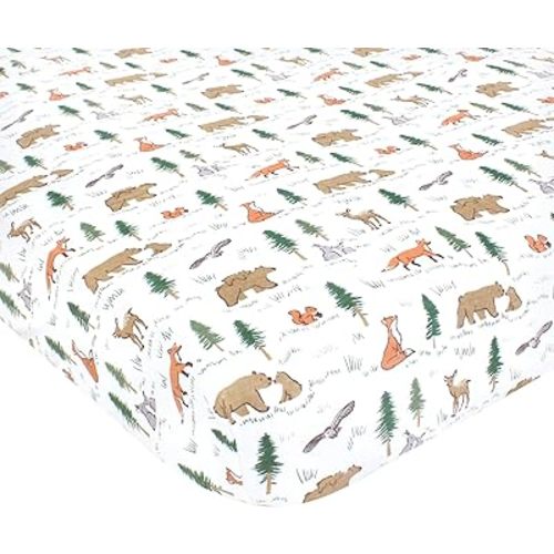Hudson Baby Cotton Fitted Crib Sheet, Sweet Woodland