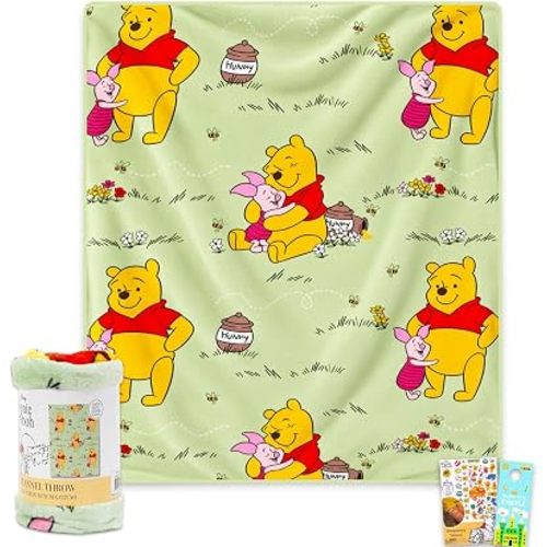 Disney Winnie the Pooh Fleece Blanket Set - Bundle with Soft Blanket Plus Tattoos, More for Kids, Adults, Teens | Cozy Winnie the Pooh Throw Blanket 46" x 60"