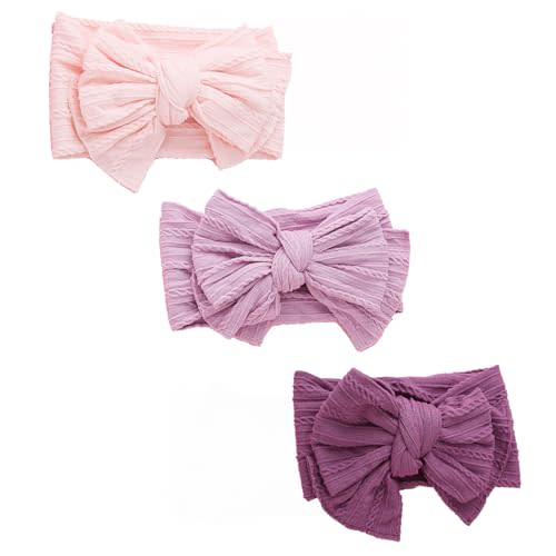 chiduerm Baby Bows Headbands Nylon Hairbands Baby Girl Bows Hair Accessories for Infant Toddler Essentials (Pink Light/Deep Purple, mid)