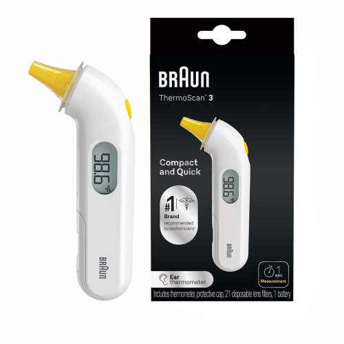 Braun Baby & Kids Ear Thermometer Thermo Scan 3, Quick Temperature Reading for Infants and Toddlers, White IRT3030US