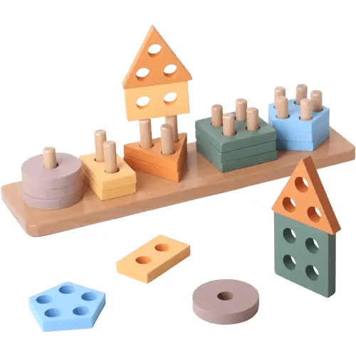 BESTAMTOY Montessori Toys for 1 Year Old |Toddlers Wooden Sorting and Stacking Toys for Baby Boys and Girls -|Shape Sorter and Color Stacker Preschool Kids Wood Gifts