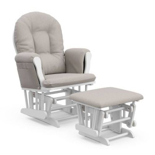 Storkcraft Hoop Glider Nursery Rocking Chair And Ottoman - White Frame/slate Gray Swirl Fabric