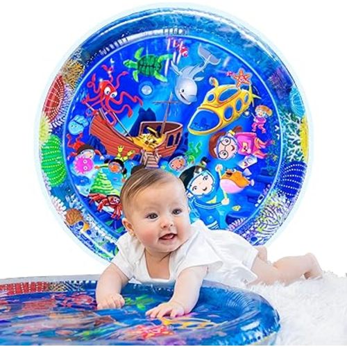 Baby Tummy Time Water Mat, Premium Activity Center Promoting Baby Motor & Sensory Development, Inflatable Playmat Pat Visual Stimulation Gift for Infants & Toddlers Boys & Girls