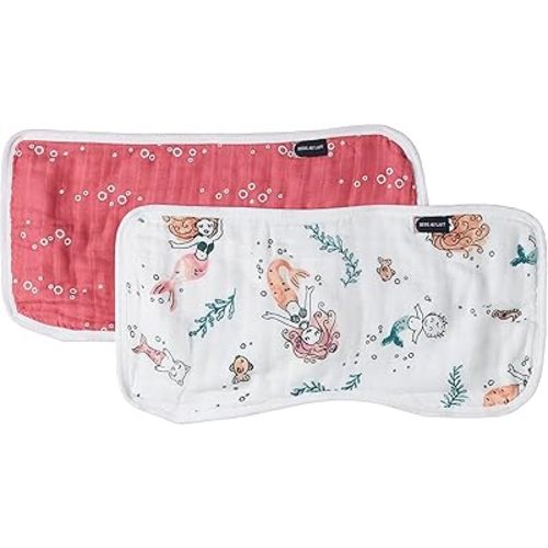 Bebe au Lait Oh So Soft Muslin Baby Burp Cloth Set - Mermaids and Bubbles , 8.5x17 Inch (Pack of 1)
