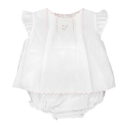 Flower Embroidered Diaper Set in White (NB)