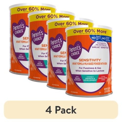 (4 pack) Parent's Choice Sensitivity Infant Formula Powder with Iron; for Fussiness and Gas, 32.8 oz Canister