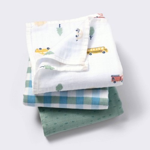 Muslin Swaddle Baby Blanket - Transportation - 3pk - Cloud Island™