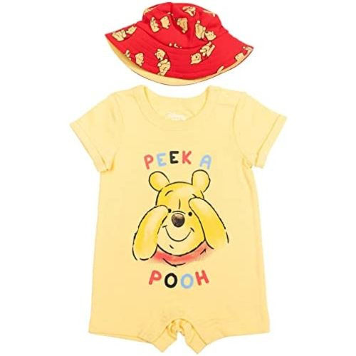 Disney Lion King Mickey Mouse Winnie the Pooh Jack Skellington Lilo & Stitch Baby Romper & Bucket Sun Hat Newborn to Infant