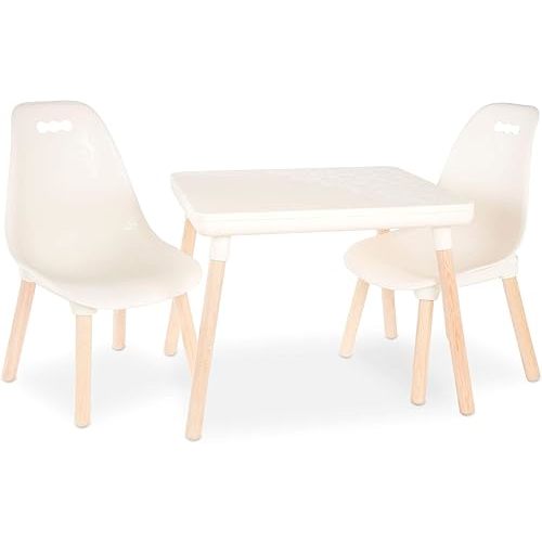 B. toys- B. spaces- Table and Chair Set- Furniture For Toddlers- 1 Craft Table & 2 Chairs- Natural Wooden Legs- Ivory- 3 years +