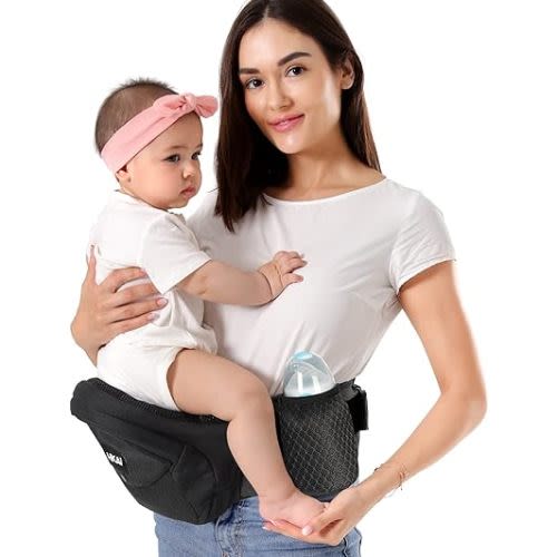 HKAI Baby Carrier Hip Seat, Mom’s Choice Award Winner, Advanced Large Capacity Pocket with Adjustable Waistband, Shock Absorption Hip Seat Surface for Newborns & Toddlers, (Black)