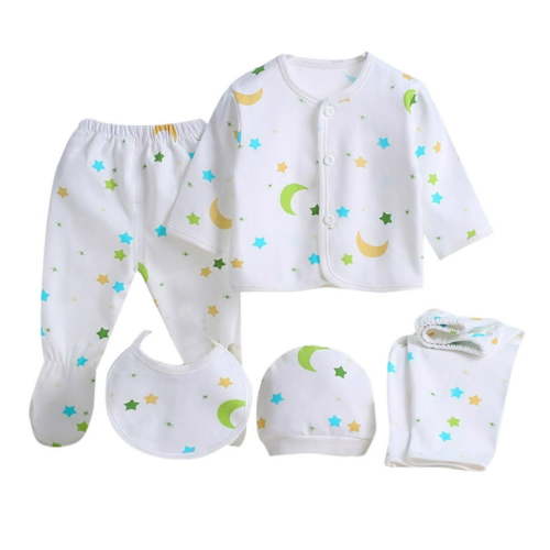 Edvintorg 5PCS cute cartoon printed Pyjamas Set for Newborn clothes Baby Boys Girls Long Sleeve Tops+Hat+Pants+Bib sets Baby Costume On Clearance