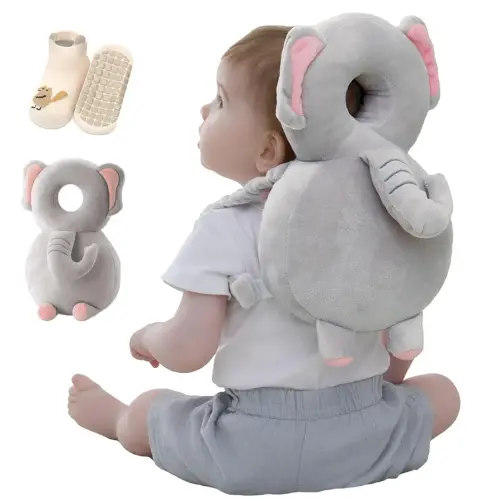 Baby Head Protector Backpack with Safety, Toddler Adjustable Head Protection for Baby Walking and Falling Crawling, 0.5-3 Years 6-36 Months, Elephant
