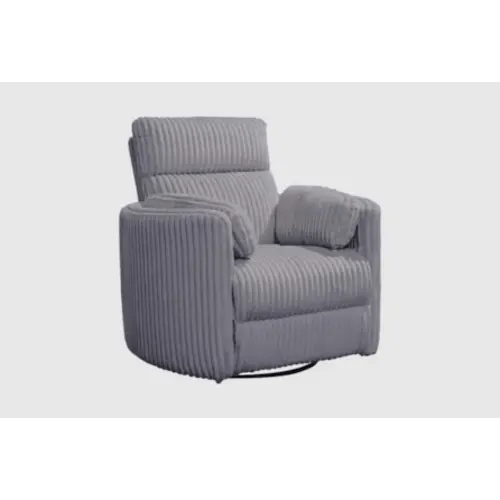 Rayna Grey Plush Nursery Channeled 40&quot; Power Swivel Glider Recliner With USB Port | Rocker