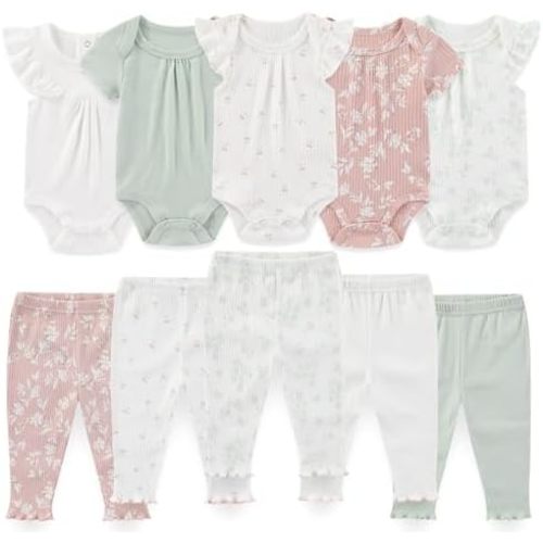 Baby Boy Girl 10 Piece Combined Type Clothing Set Cotton Baby Bodysuits and Pants Set Home Outdoor Infant Clothes