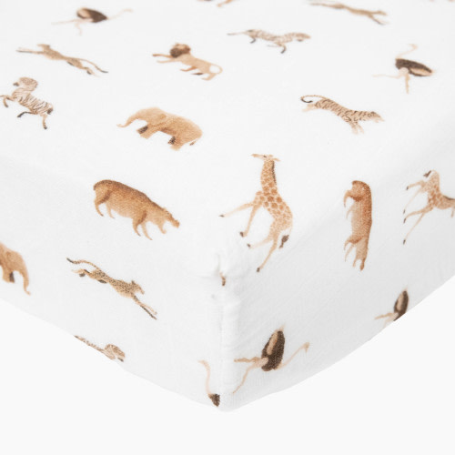 Little Unicorn Organic Cotton Muslin Crib Sheet - Animal Crackers, Large