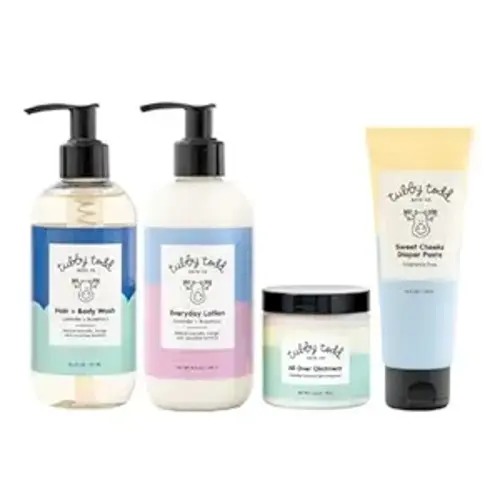 Tubby Todd Baby Bath & Skincare Kit - The Baby Bundle - Baby Shampoo and Body Wash, Everyday Lotion, All Over Ointment & Diaper Paste Cream Gift Set - Standard Size Lavender Rosemary