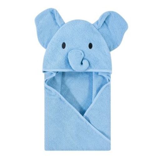 Touched by Nature Baby Boys Organic Cotton Animal Face Hooded Towels, Blue Elephant, One Size