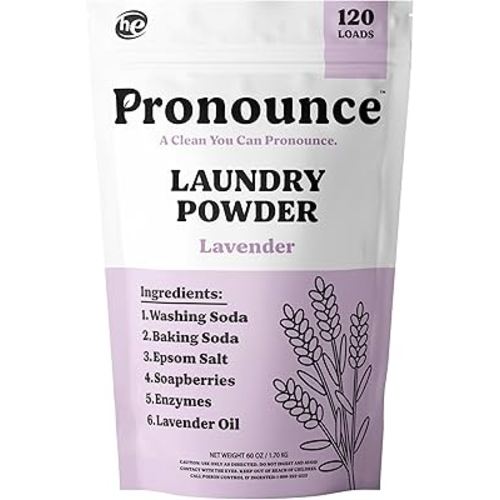 Pronounce Laundry Detergent Powder Alternative | Non-Toxic, Eco-Friendly, Natural for Sensitive Skin, Eczema, and Babies. Stain + Smell Fighting. HE Safe (Lavender, 120 Loads)