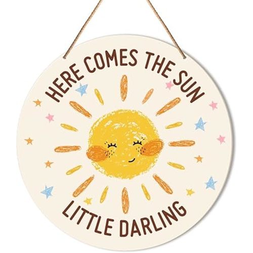 Baby Girl Boy Nursery Wall Decor, Boho Sunshine Nursery Hanging Sign Decor Bohemia Wall Decoration Wood Sign for Kids Bedroom, Playroom, Gift for Newborn Baby Girl Boy Toddler, Here Come The Sun