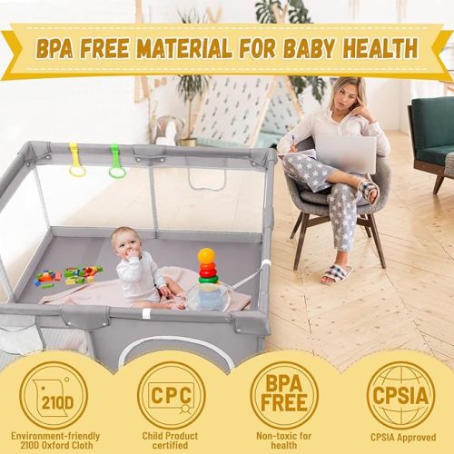 Baby Playpen for Babies and Toddlers - 50" x 50" Play Yard for Indoor and Outdoor Use - Safe Fence with Breathable Mesh, Easy to Assemble and Perfect for Home or Travel