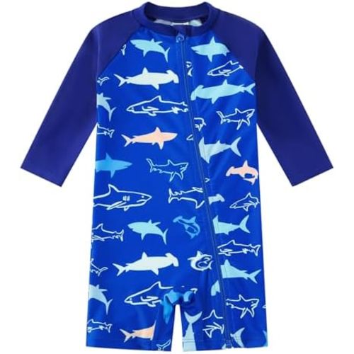 Baby Boy Swimsuit Rash Guard Shirts Toddler Boy Swimwear Full Zipper UPF 50+ Sun Protection Infant One Piece Bathing Suit