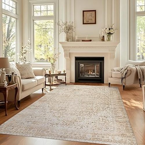 5x8 Area Rugs for Living Room,Boho Washable Neutral Farmhouse Modern Rug for Bedroom,Beige Tan