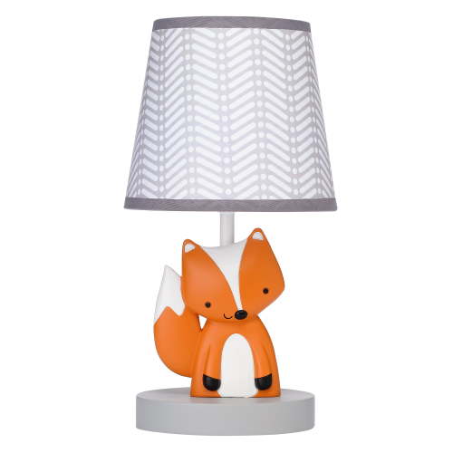 Bedtime Originals Acorn Fox Nursery Lamp - Baby Kids Room Lights with Gray/White/Orange Shade & Bulb