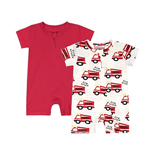 Teach Leanbh Baby Boys Girls 2 Pack Bamboo Viscose Pajamas 2 Way Zipper Short Sleeve Romper Jumpsuit Sleep and Play