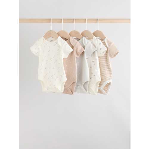 Neutral 100% Cotton Short Sleeve Baby Bodysuits 5 Pack