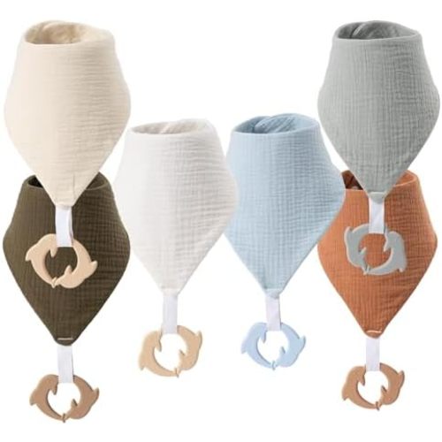Baby Bandana Drool Bibs 6-pack - 100% Cotton Baby Bibs with Teether for Teething