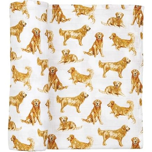 Mud Pie Golden Retriever Print Muslin Baby Swaddle Blanket, 47" x 47"