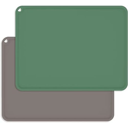 Silicone Kids Placemats, Non-Slip Silicon Placemats for Kids Baby Toddlers Childrens, Portable Baby Placemat for Dining Table, 2Pack (Dark Green&Gray)