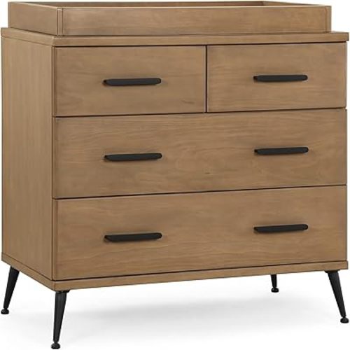 Delta Children Sloane 4 Drawer Dresser with Changing Top - Greenguard Gold Certified, Acorn/Matte Black
