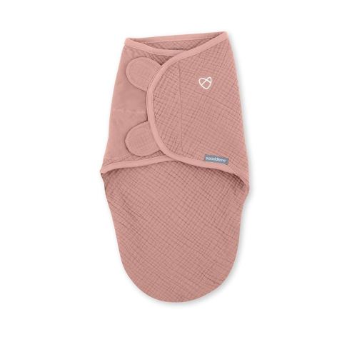 Ingenuity by SwaddleMe Original Muslin Baby Swaddle, 100% Cotton, Improves Sleep & Calms Startle Reflex, 0-3 Months, 1.0 TOG, 7-14 Pounds - Blush