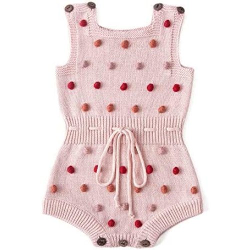 Simplee kids Baby Girl Kint Romper Fall Sleeveless Pompoms Rompers Newborn Little Girl Overall Jumpsuit Outfits