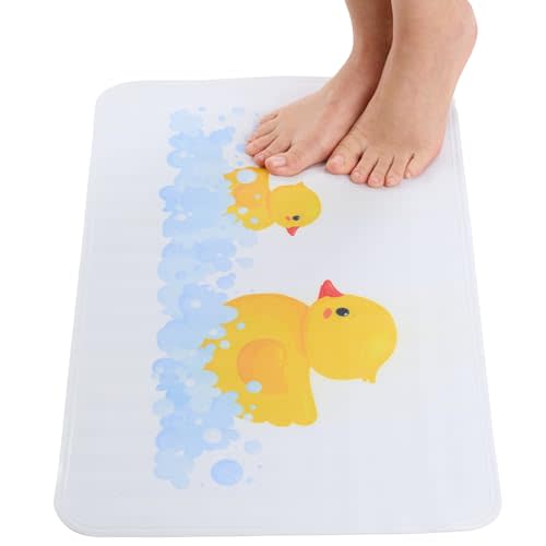 ENKOSI Non Slip Bath Mat for Tub and Shower Floors – Anti Slip Shower Mat with Strong Secure Suction Cup Grip – Rubber Duck Print for Kids and Toddlers for Inside Bathroom Bathtub (28x16 Duck)